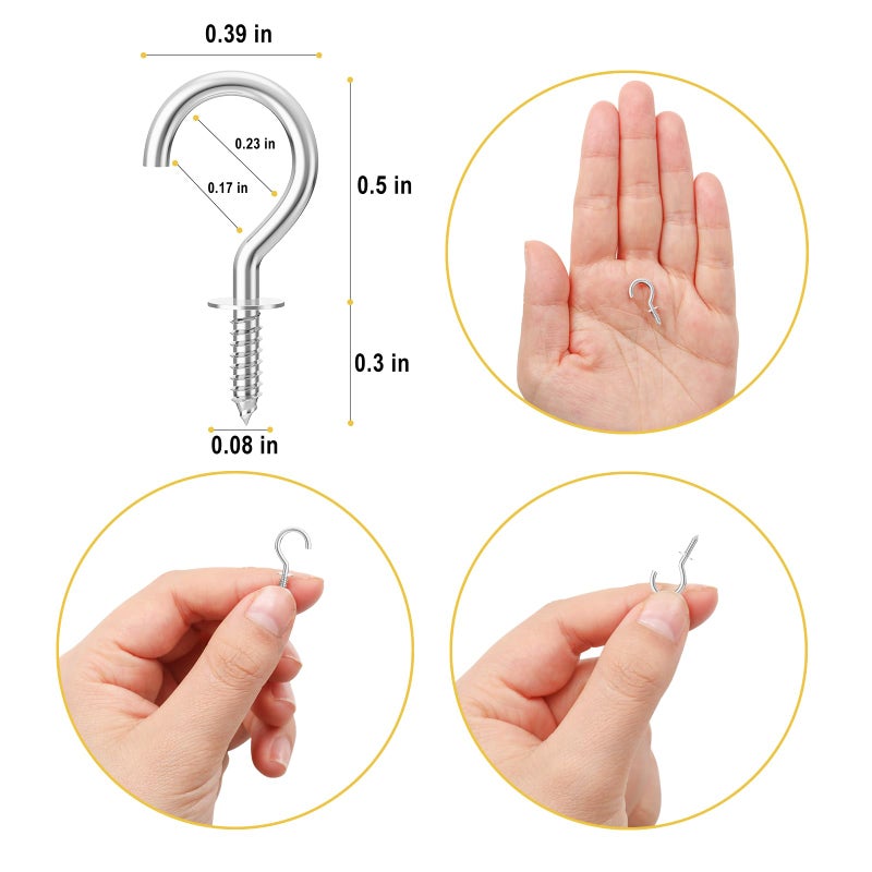 RELBRO 100 Pcs Small Screw Hooks  1/2 Inch Silver Mini Screw in Jewelry Hooks Tiny Metal Screw Wood Ceiling Wall Hooks for Jewelries Crafts Keys Caps Plants String Lights Wreaths - Image 3